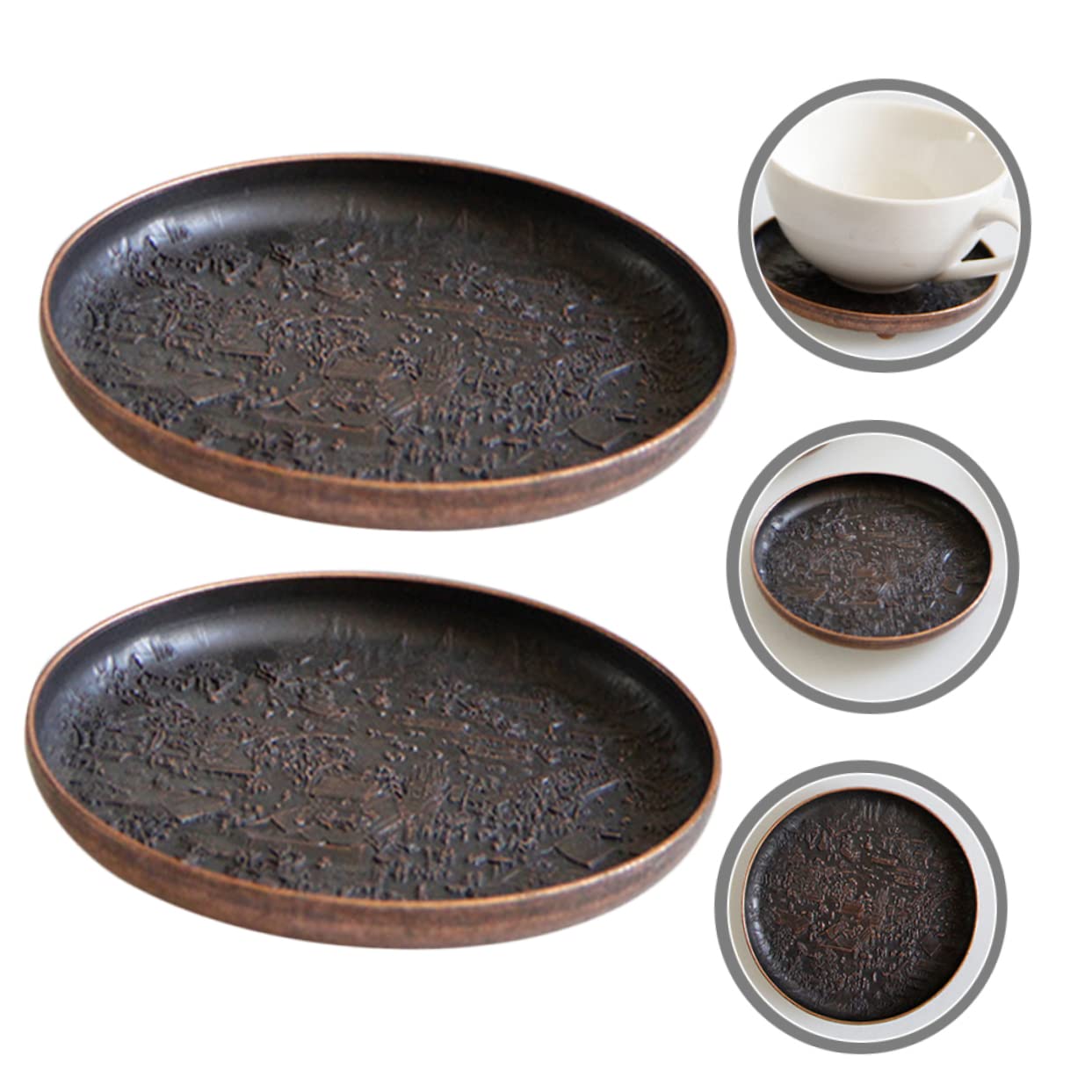 ULDIGI 2Pcs Vintage Copper Tea Saucers Elegant Teacup Coaster for Home Office Tearoom Easy to Clean for Tea Lovers