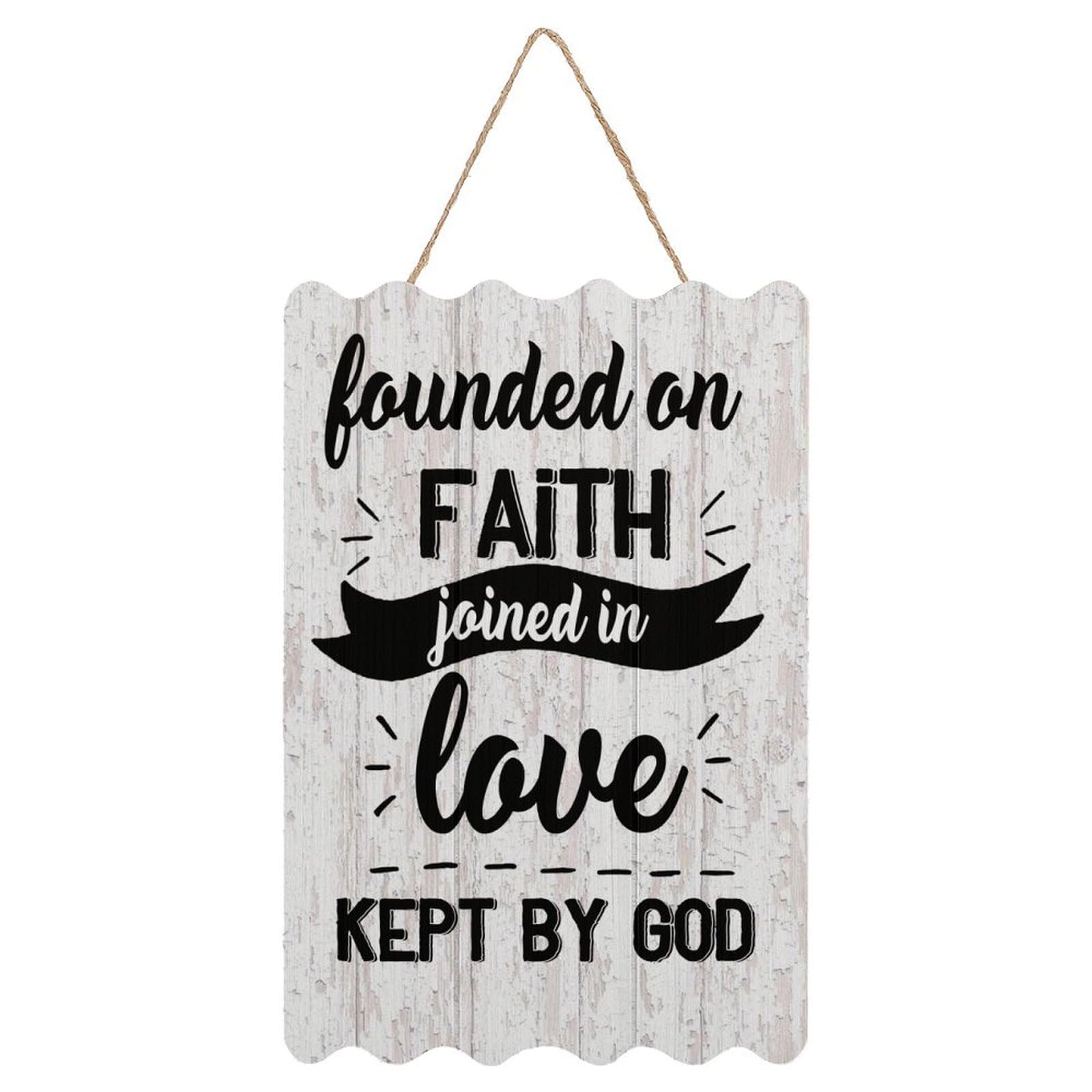 Yelolyio Rustic Sign Wall Decor Motivational Quotes Hanging Sign Founded On Faith, Joined In Love Signs Wall Decor For Living Room Home Decoration Housewarming Gift 8X12in