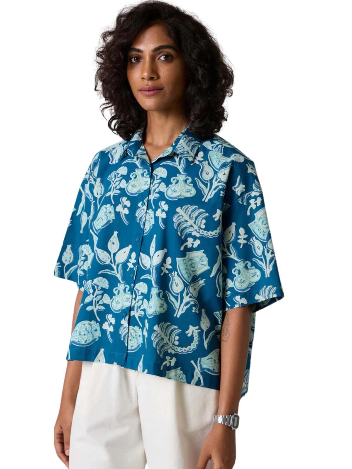 Leriya FashionWomen Crepe Oversized Shirt Korean Casual Short Sleeve Loose Fit Top | Summer Wear