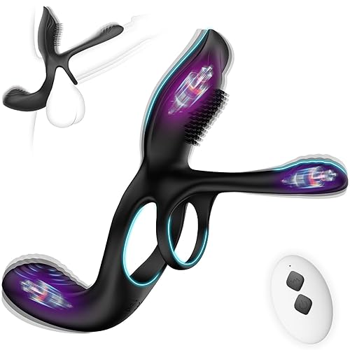 KUSHOR Vibrator for Couple, 3 in 1 Vibrating Cock Ring with 10 Modes, Men's Penis Rings Vibrators, Perineum Mens Vibrator, G spot, Clitorals Stimulator for Women, Sex Novelties, Adult Sex Toys & Games - Black
