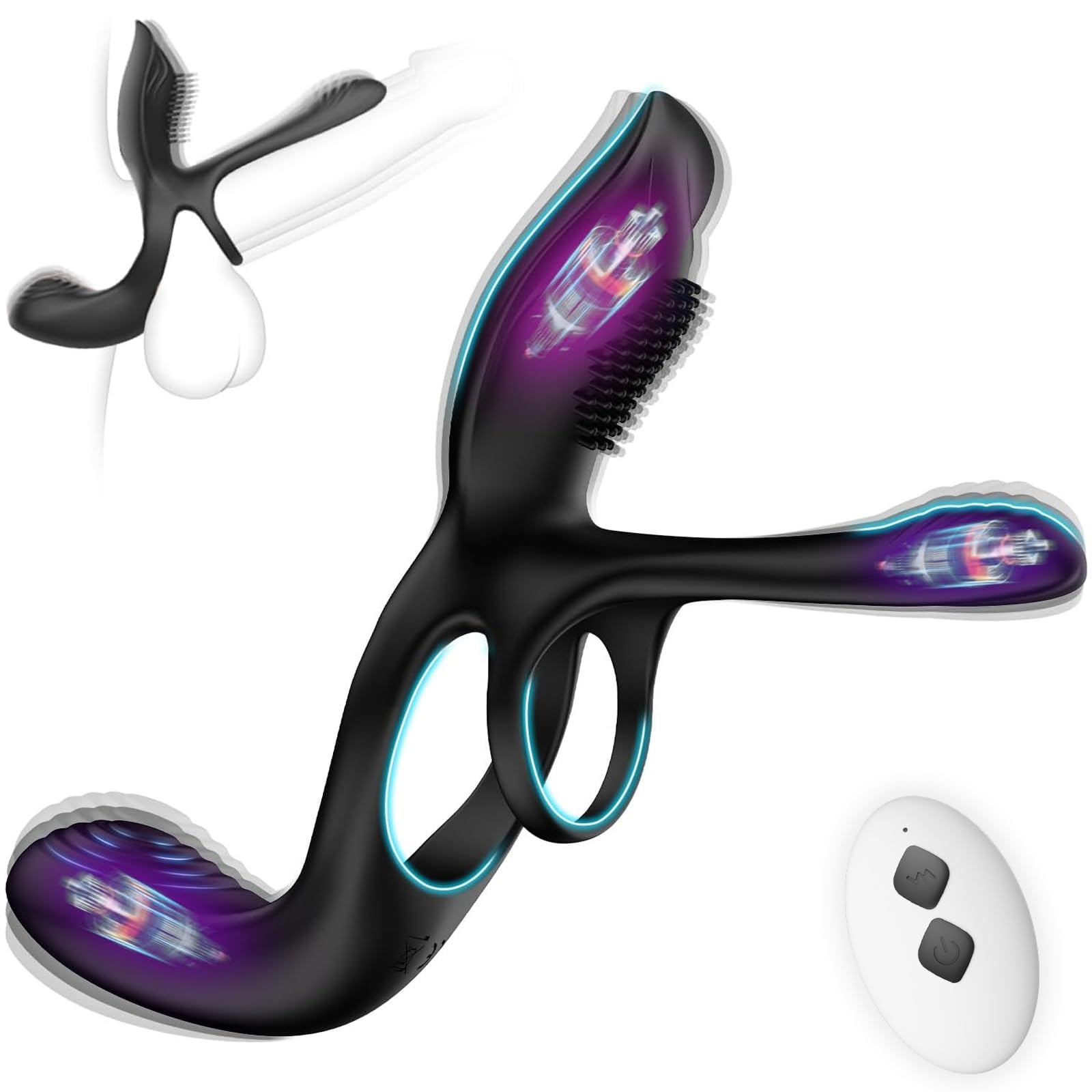 KUSHOR Vibrator for Couple, 3 in 1 Vibrating Cock Ring 10 Modes, Men's Penis Rings Vibrators, Perineum Mens Vibrator, G Spot Women Clitoral Stimulator, Sex Novelties Adult Sex Toys Massage Kits