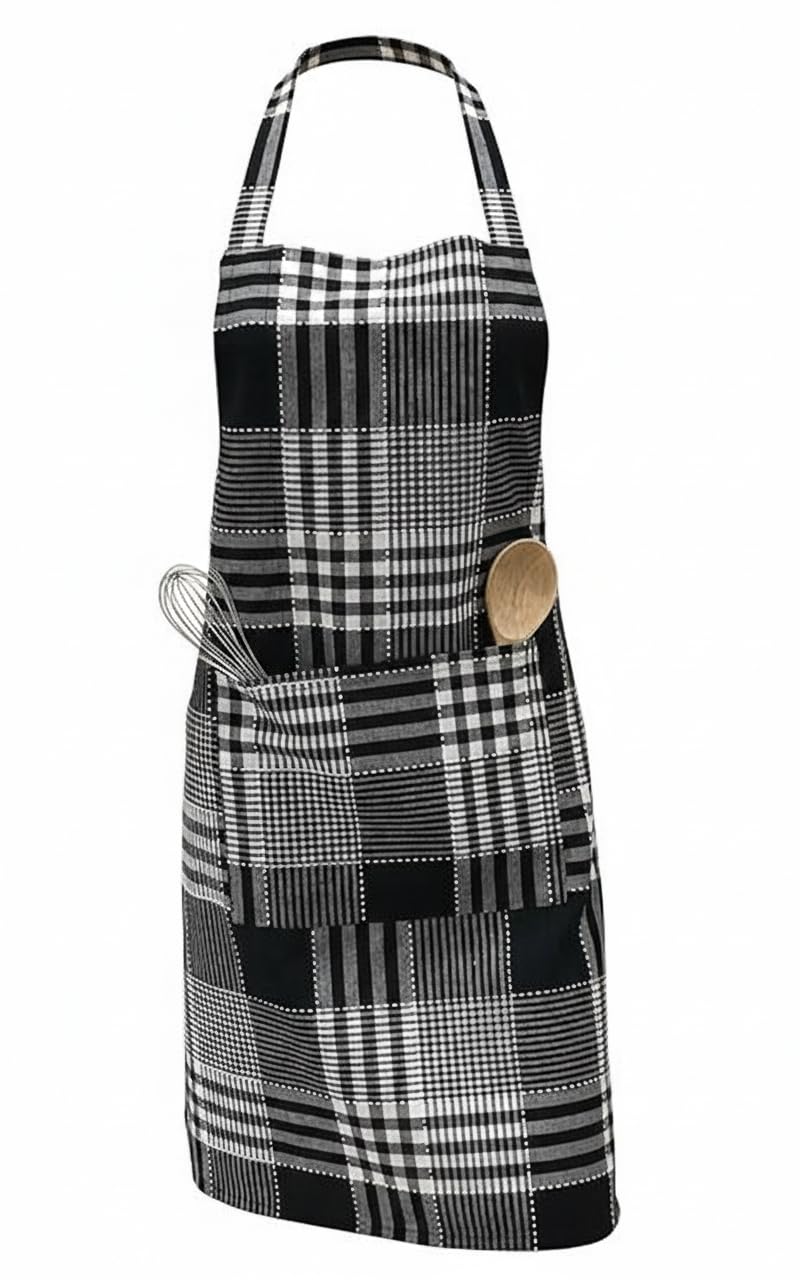 PIXEL HOME DECOR© New Cotton Kitchen Apron With Adjustable Neck Strap And Ties With Centre Pocket with Strong and durable Cotton (Pack of 1) (IY-3JBH-B76W)