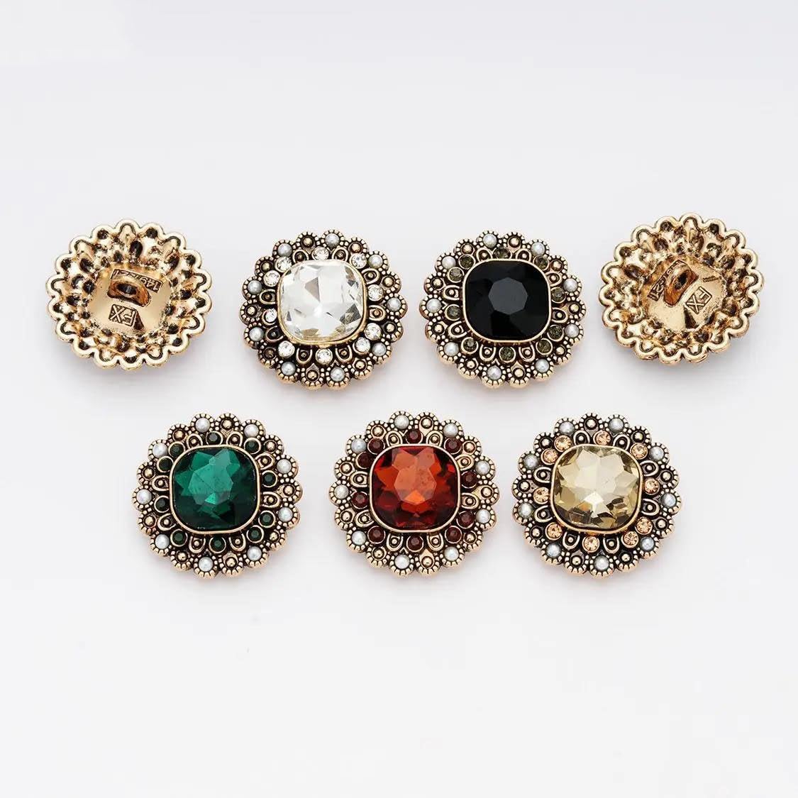 Vintage Metal Buttons with Gemstone Design Elegant Sewing Decoration for Clothing and Crafts