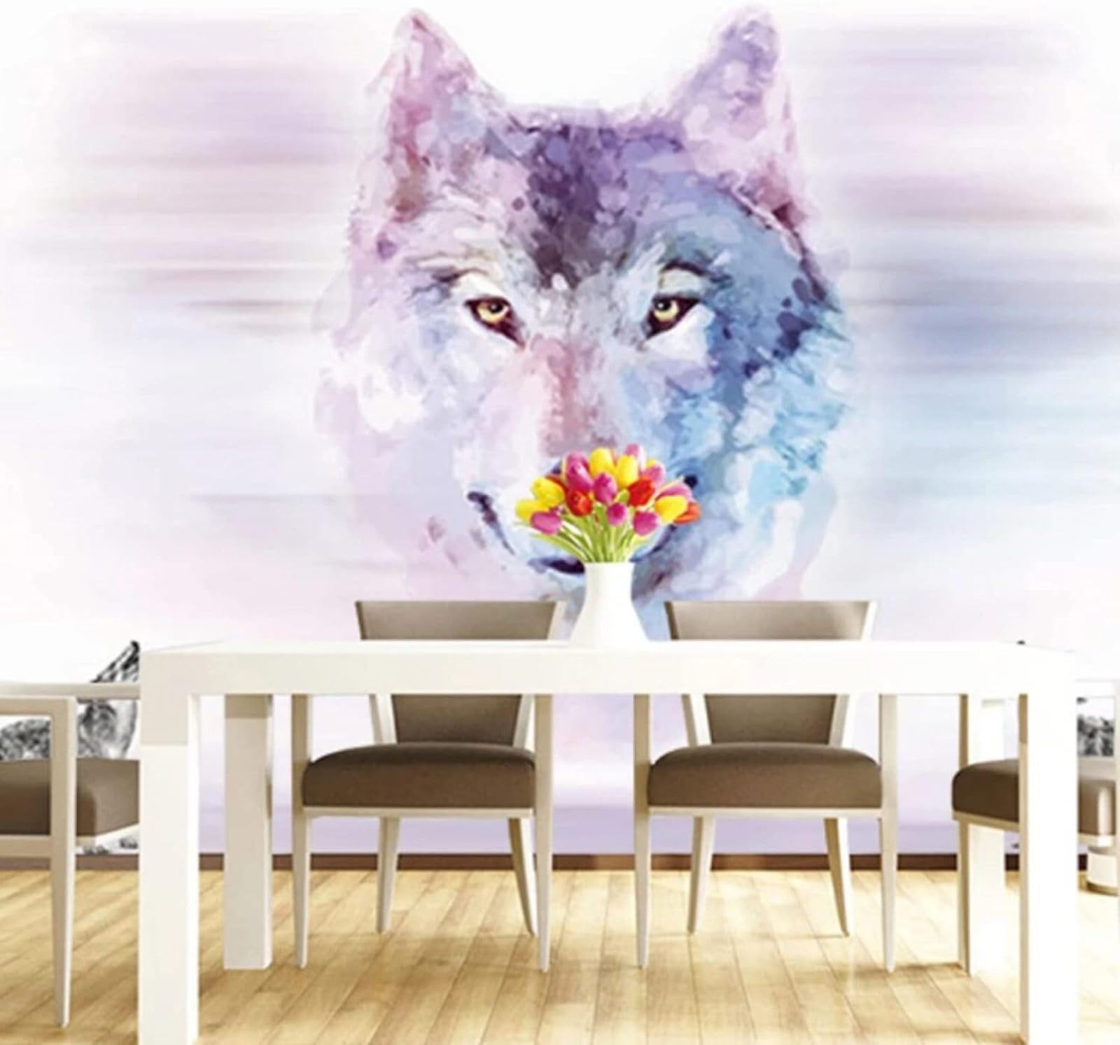 XLMING Three Dimensional Minimalist Watercolour Animals Wolf 3D Wallpaper Luxury Silk Study Dining Feature Sofa Grey Bedroom Living Room Tv Decorative Wall-400cm×280cm