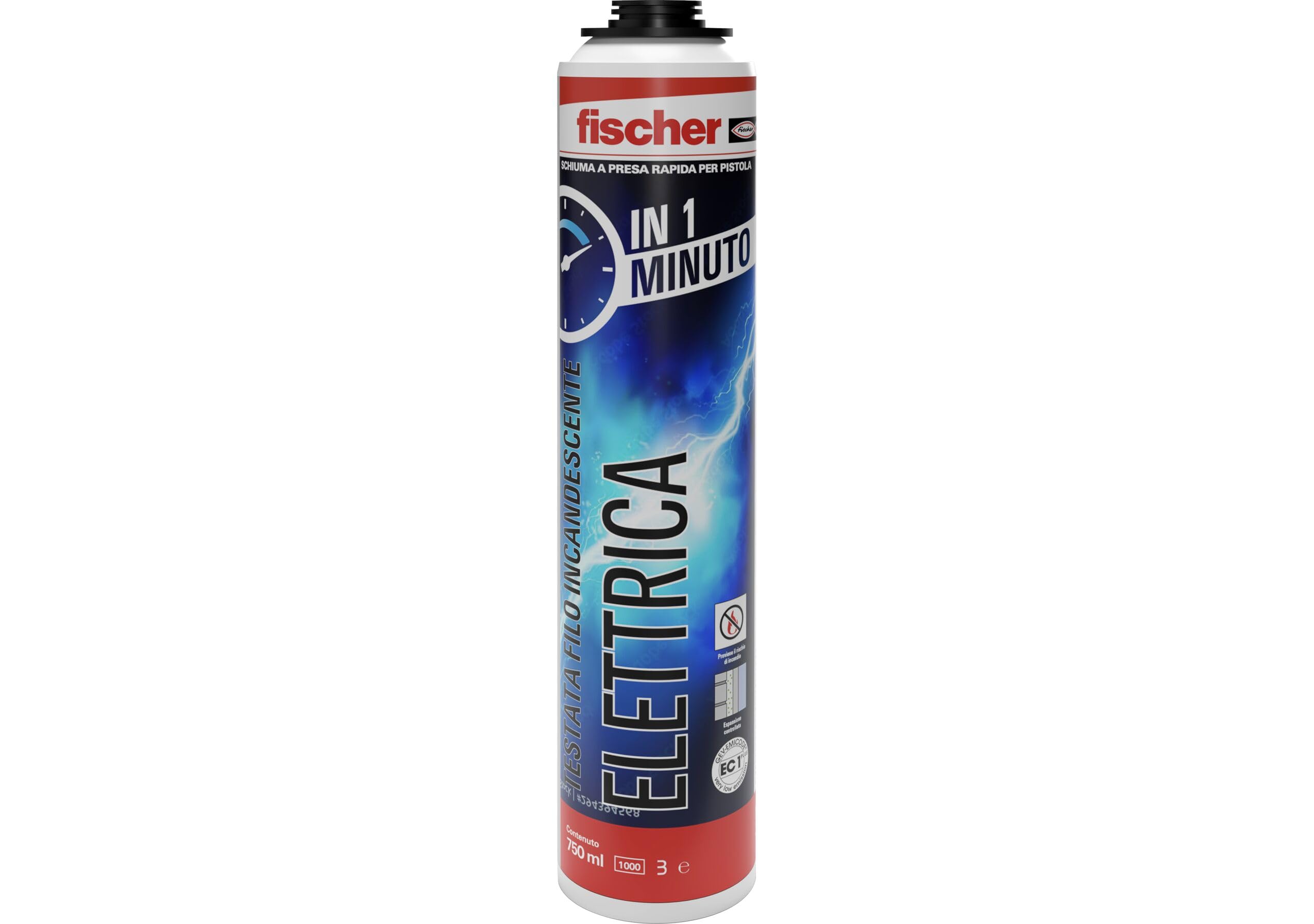 Fischer PUP Schiuma Elettrica a Presa Rapida, 60 Secondi, Testata a Filo Incandescente, per Canaline e Scatole Elettriche, 572433