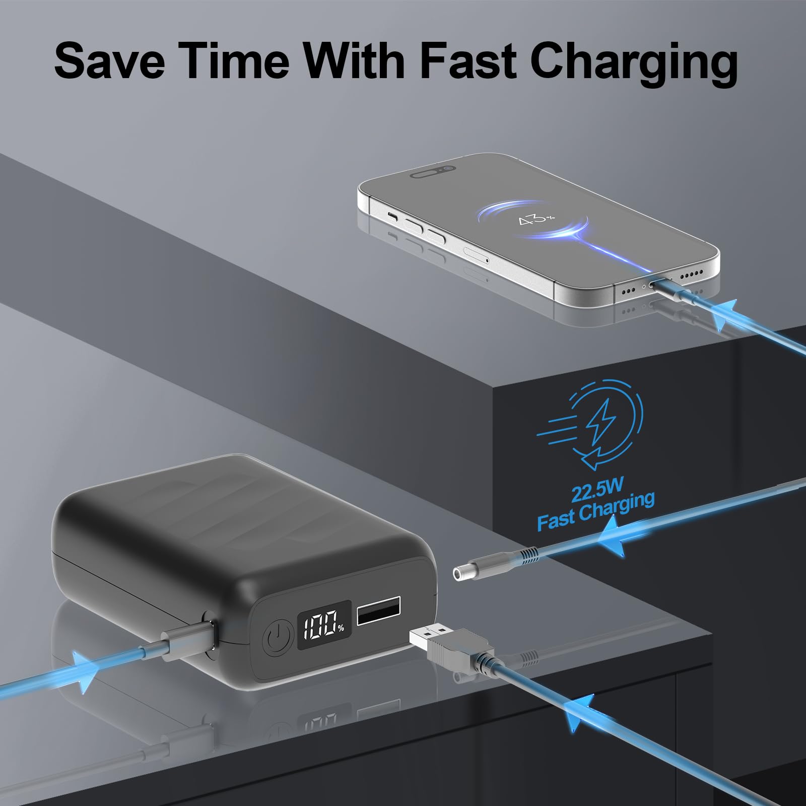 20000mAh Batterie pour Gilet Chauffant-Power Bank à Charge Rapide avec écran LED et Sortie DC7,4V pour Veste Chauffante,Sweat à Capuche et Pantalon, Compatible avec iPhone iPad Samsung