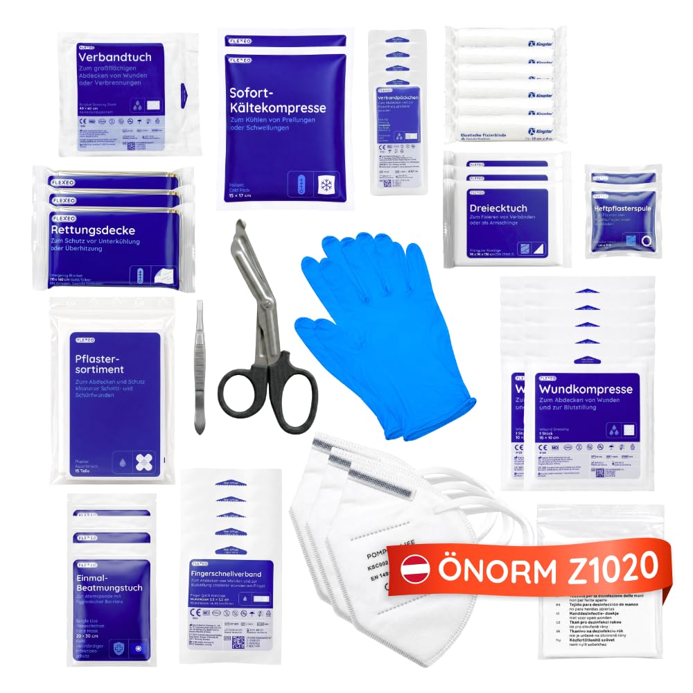 ÖNORM Z1020 apteczka pierwszej pomocy, zestaw uzupełniający | aktualna obowiązująca norma ÖNORM Z1020 (2025) | wypełnienie apteczki | wszystkie materiały opatrunkowe aktualnej ÖNORM w zestawie