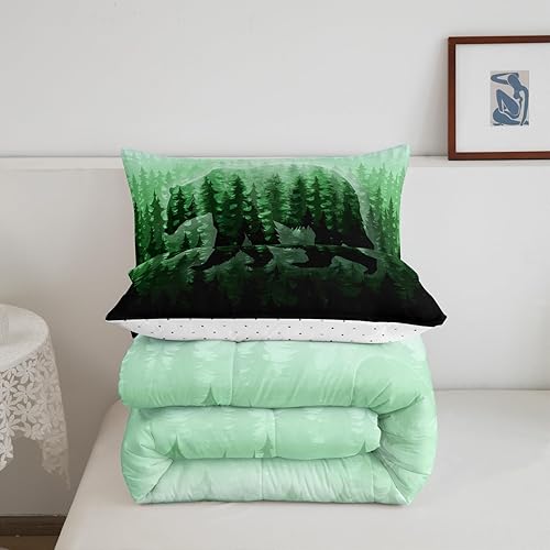 Miniatura 6 de Juego de ropa de cama de oso para niños y niñas, decoración de bosque botánico, edredón de microfibra con animales salvajes y animales salvajes,
