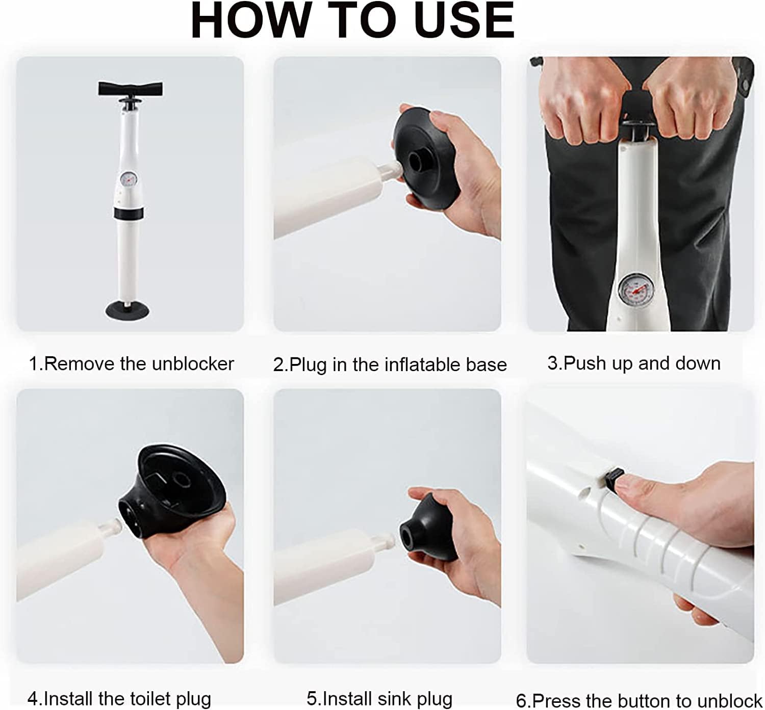Toriox Air Toilet Plunger, Toilet Plunger Dredge Pipe Blaster Drain Cleaner High Pressure Drain Pump Pipe Dredge Cleaner for Bathroom, Kitchen, Bathtub Sink 2