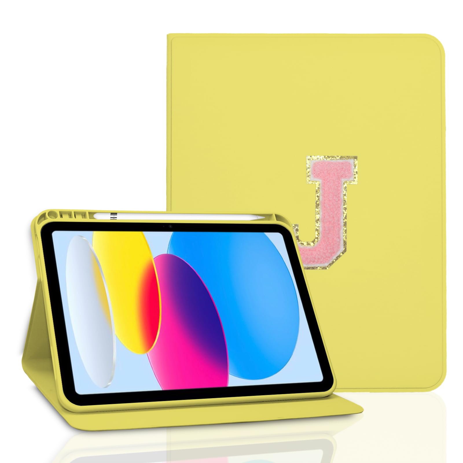 TopPerfekt Case for iPad 11th (A16) 11-inch 2025 / iPad 10th Generation 10.9-inch 2022, Initial Chenille Letter Suture, Cute Case with Auto Sleep/Wake