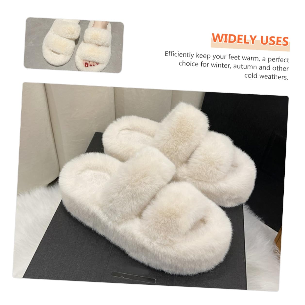 Pantofole da Casa da Donna Soffici in Peluche, Suola in Gomma | 1 Paio, Bianco, per Interni e Casa, Stile Curato, Adatte ad Autunno e Inverno