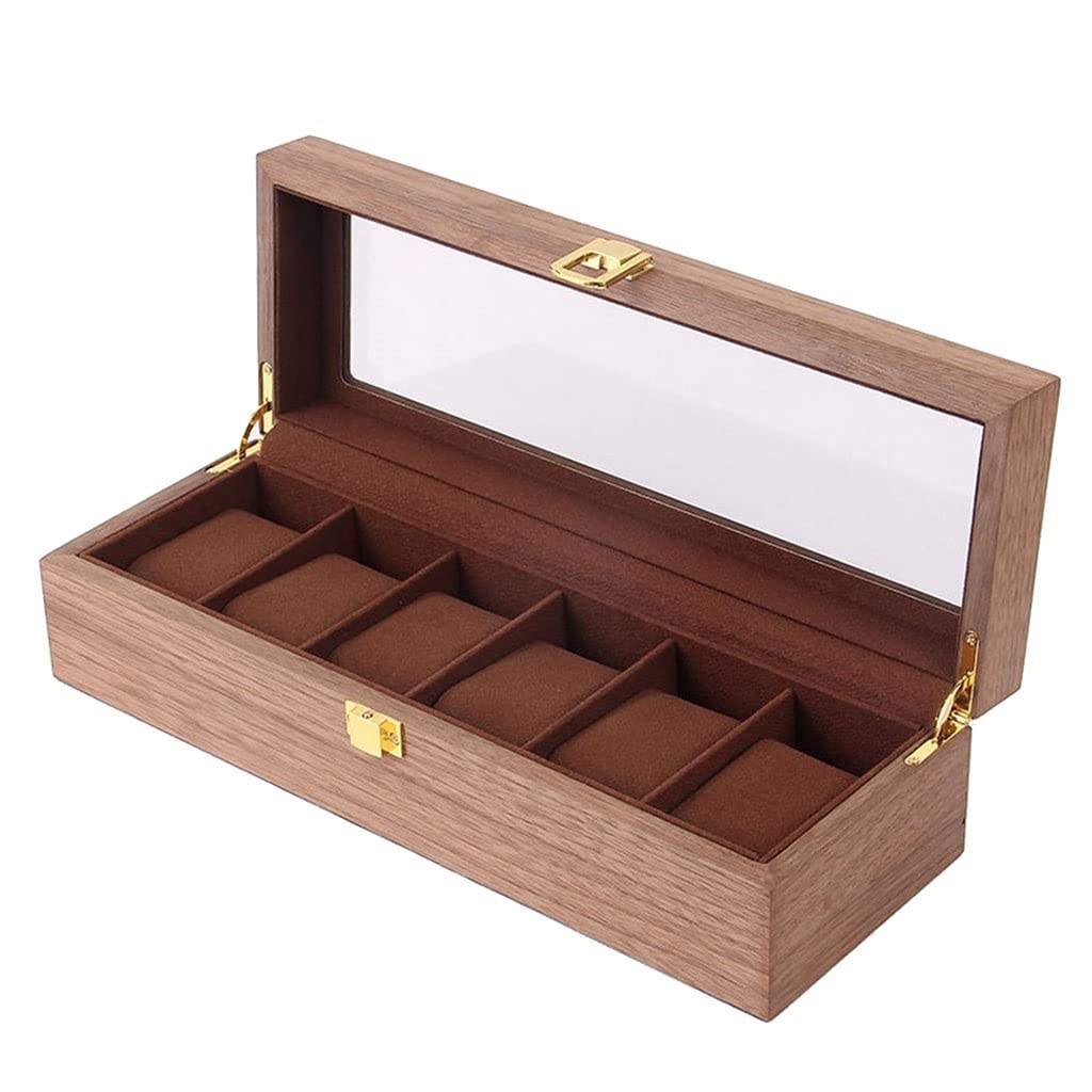 ANVLOJRIH Watch Box Jewelry Watch Tray Men and Women Style Storage Box Display Stand 6 Slot with Transparent Glass Watches Box(A)