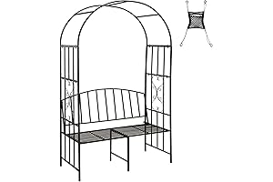 Gorgeous and Functional 81" Metal Garden Arch with Built-in Bench