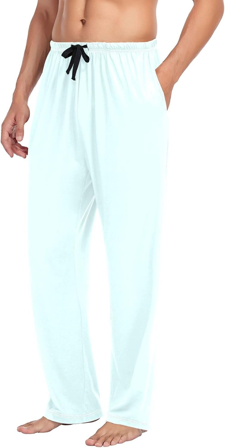 Light Cyan Men's Pajama Pants,Lounge Pants Pajama Bottoms with Pockets Drawstring,Men Sleep PJ Pants S