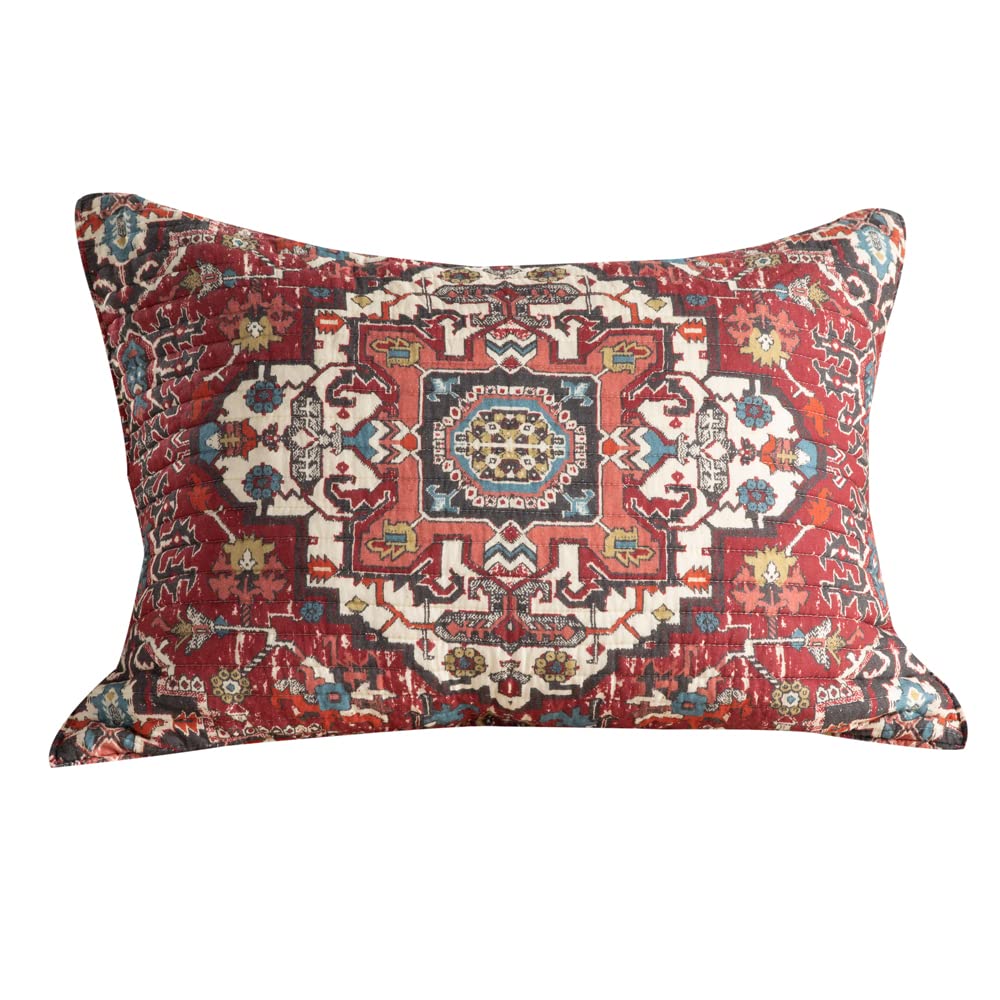Highland Ranch (Sham) - Red Blue Rust Gray Taupe - Southwest Medallion Kilim - Standard Sham - Sham Size (20x26in) – Cotton
