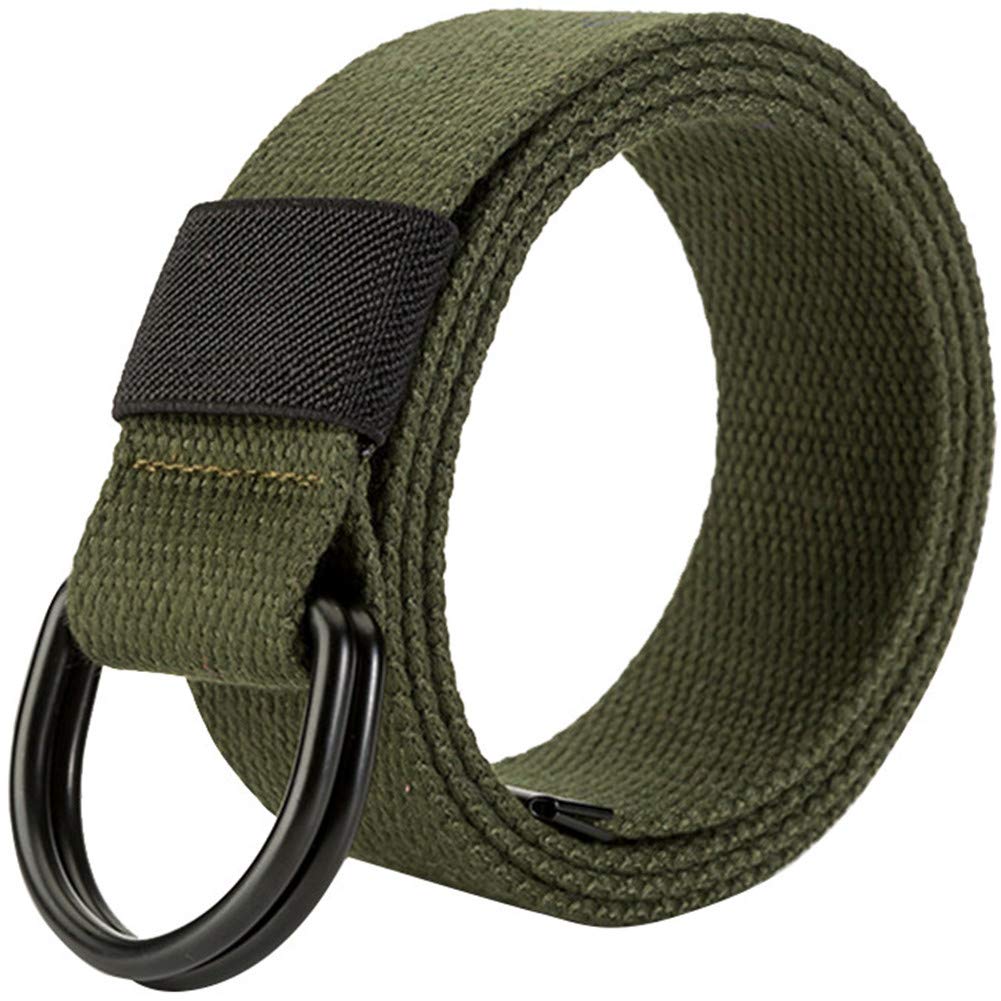 Hotyou Men's Army Green Unisex Tactical Belt，Canvas Belt With D-Ring,,Width:3.8 Cm,Length:130 Cm