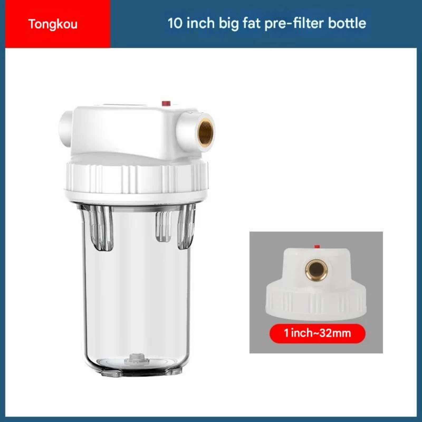 Botella filtro transparente grande gruesa a prueba de explosiones 10 pulgadas, purificador agua con frontal en el sabor del agua. Fácil instalación