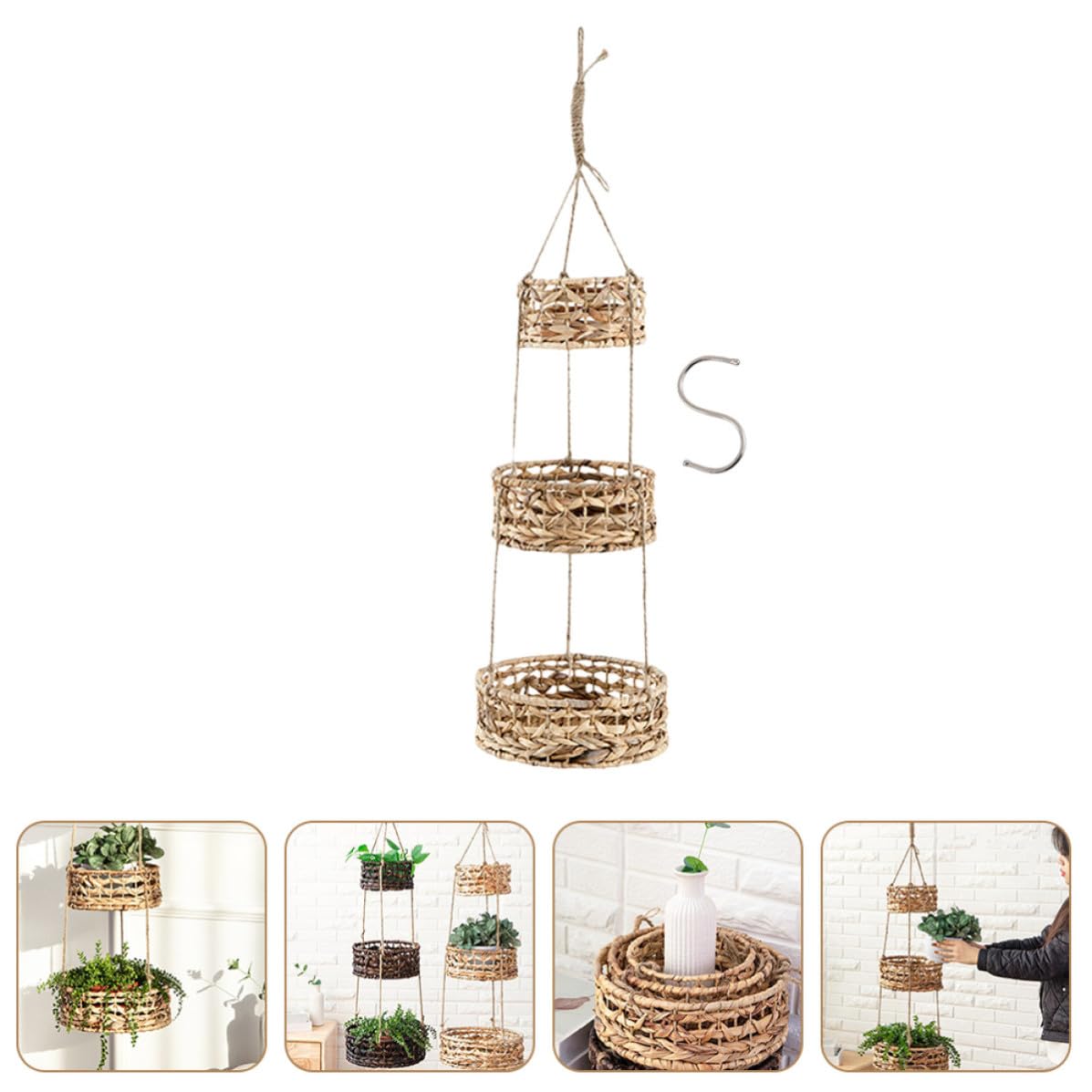 NUOBESTY Rattan Hängeblumenkorb für Garten und Dekoration, Braun