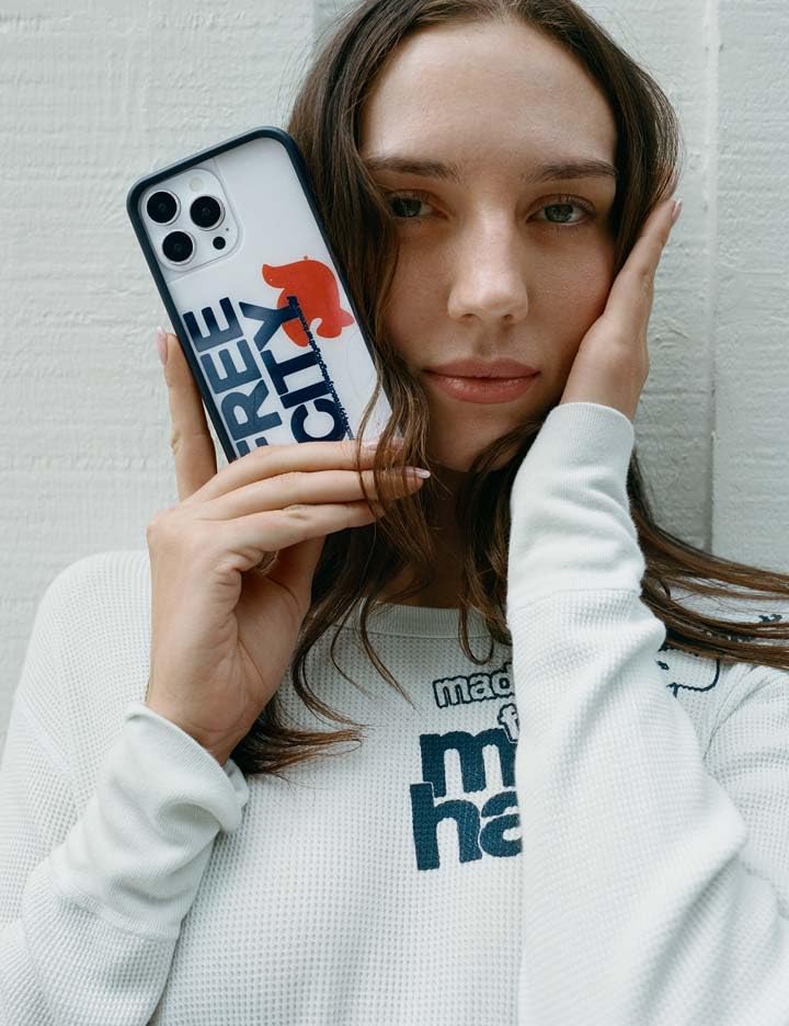 Image of Wildflower Cases - Compatible with iPhone 16 Pro Max | Protective Black Bumper, 6.5ft Drop Test Certified, Women Owned Small Business | Madhappy & Freecity Togetherforever White & Navy