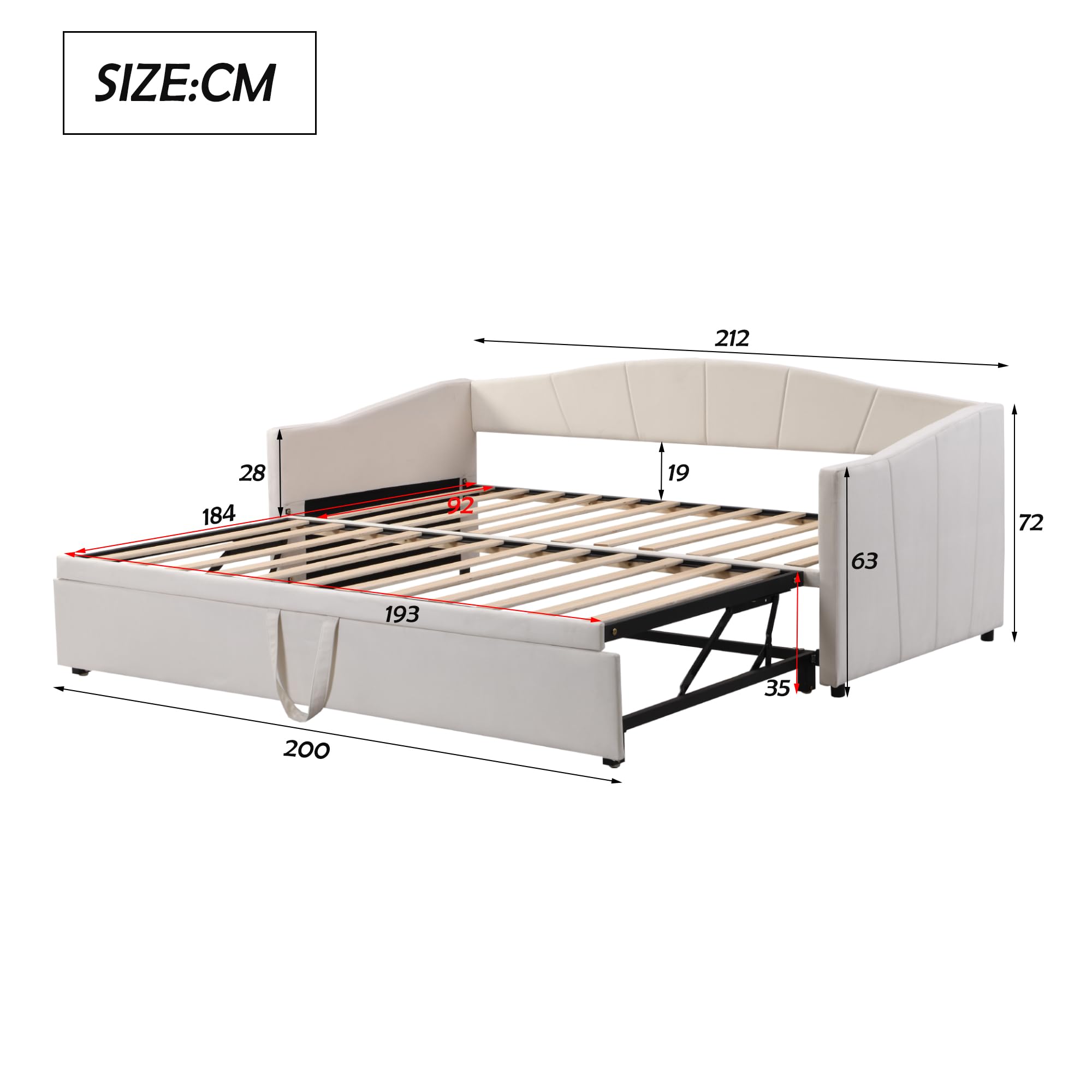Canapé-lit Extensible 180 X 200 Cm - En Flanelle, Convertible En Canapé 90 Cm, Charge 370 Kg - 9