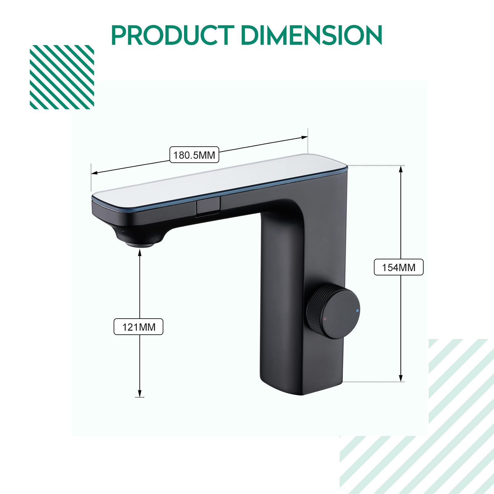 CREA Mitigeur de Salle de Bains Infrarouge, Robinet Lavabo Automatique à Infrarouge, Robinet Lavabo de Salle de Bains Infrarouge, Mitigeur Lavabo Touchless, Noir Mat