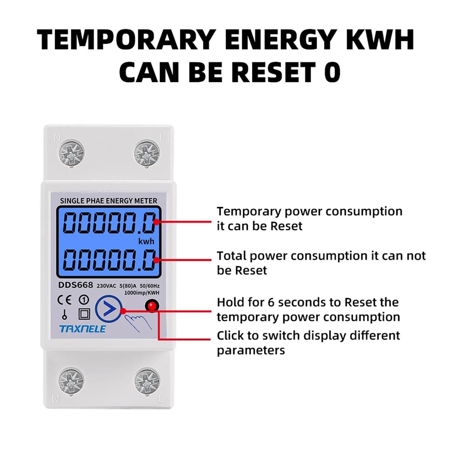 Jednofazowy miernik energii LCD z podświetleniem na szynie DIN Miernik zużycia energii kWh watomierz napięcie prądu przemiennego 220 V 110 V resetuje zero