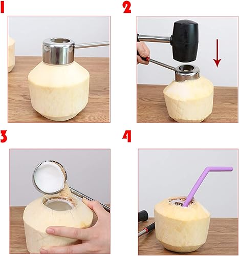 Miniatura 7 de Juego de 3 abridores de coco de acero inoxidable, kit de herramientas para abrir cocos frescos