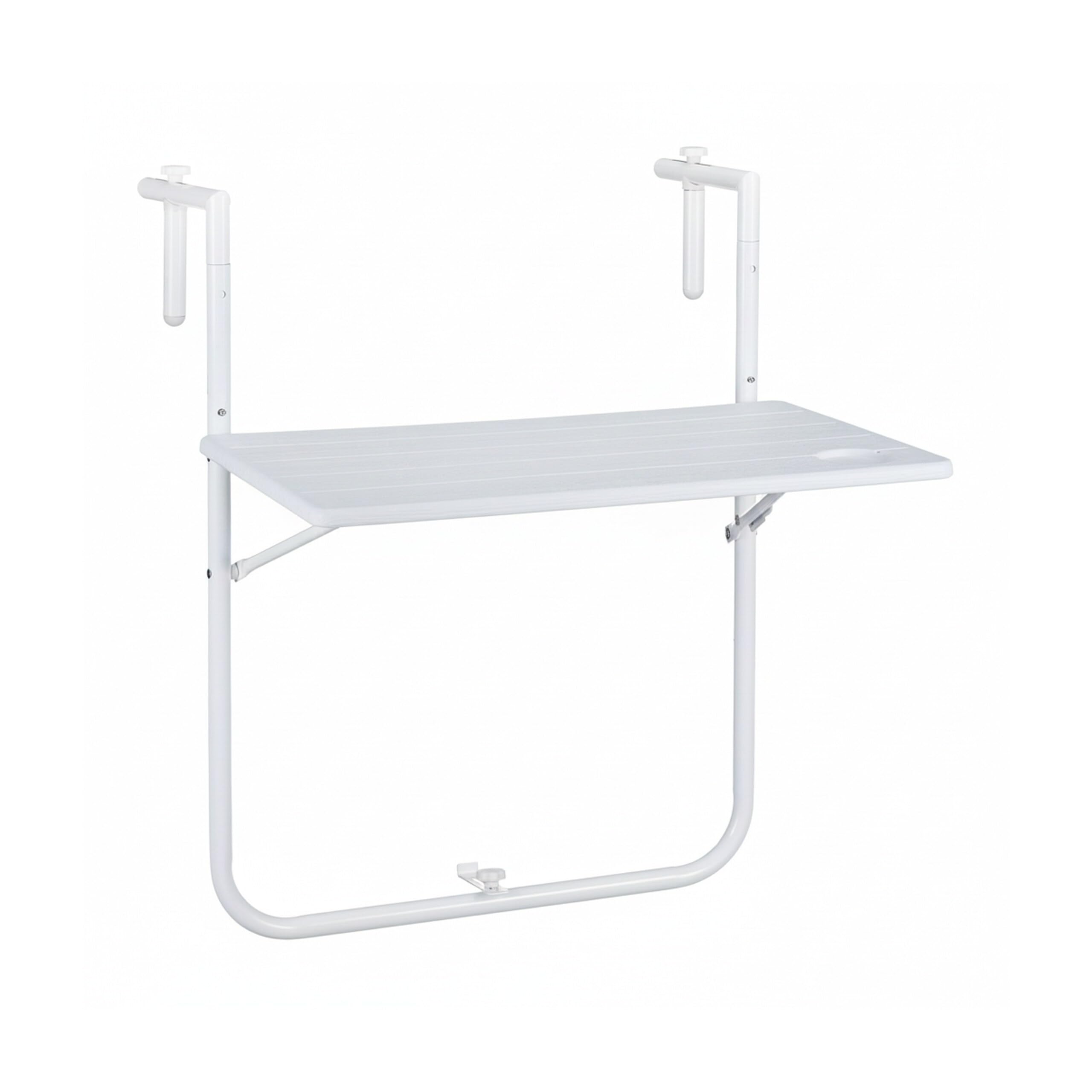 Relaxdays Table Balcon Suspendue Rabattable réglable en Hauteur 3 Niveaux Aspect Bois 59,5 x 35,5 cm Blanc