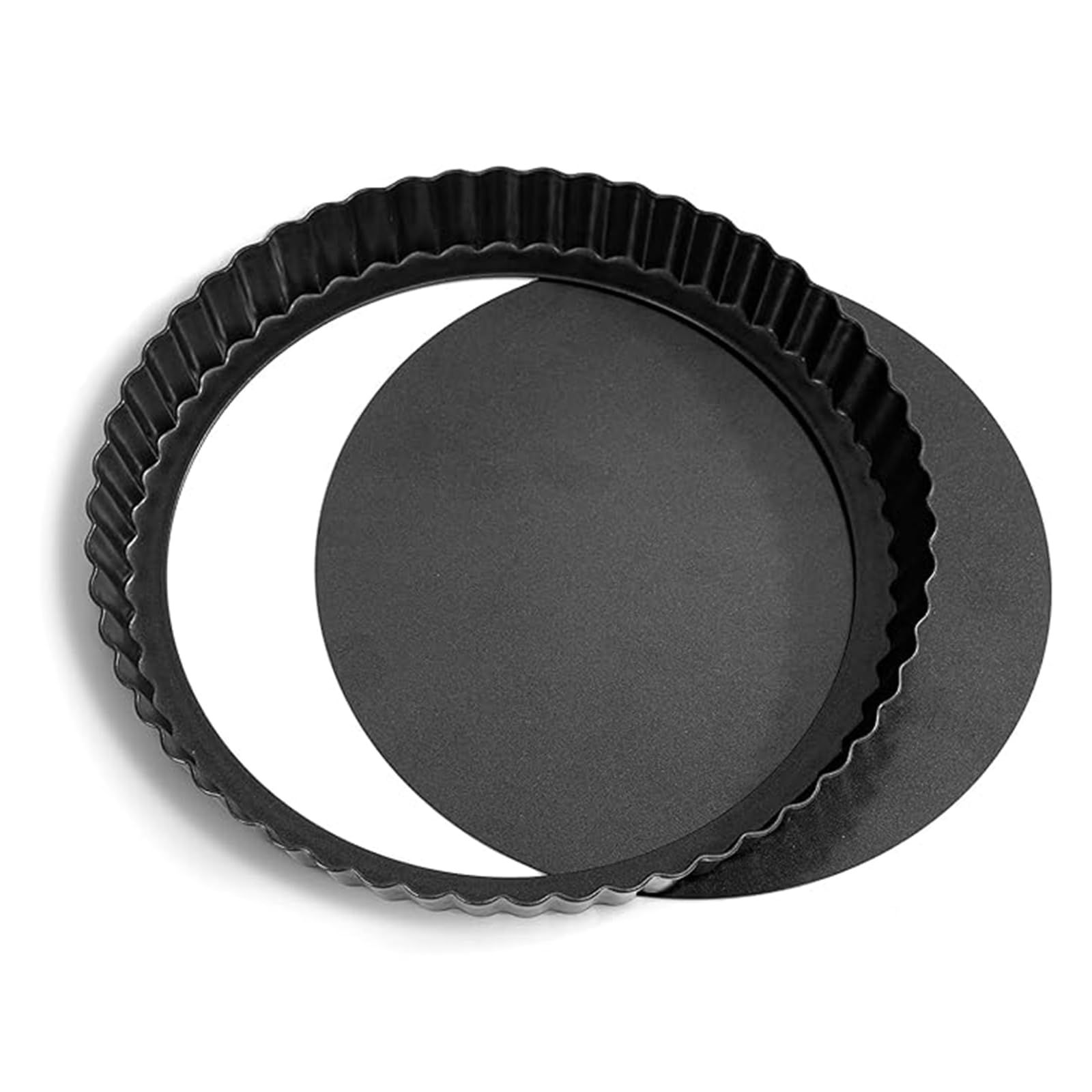 Moule à tarte à quiche rond cannelé anti-adhésif avec fond amovible pour quiches, tarte, pizza, tarte, tarte, tarte en acier au carbone