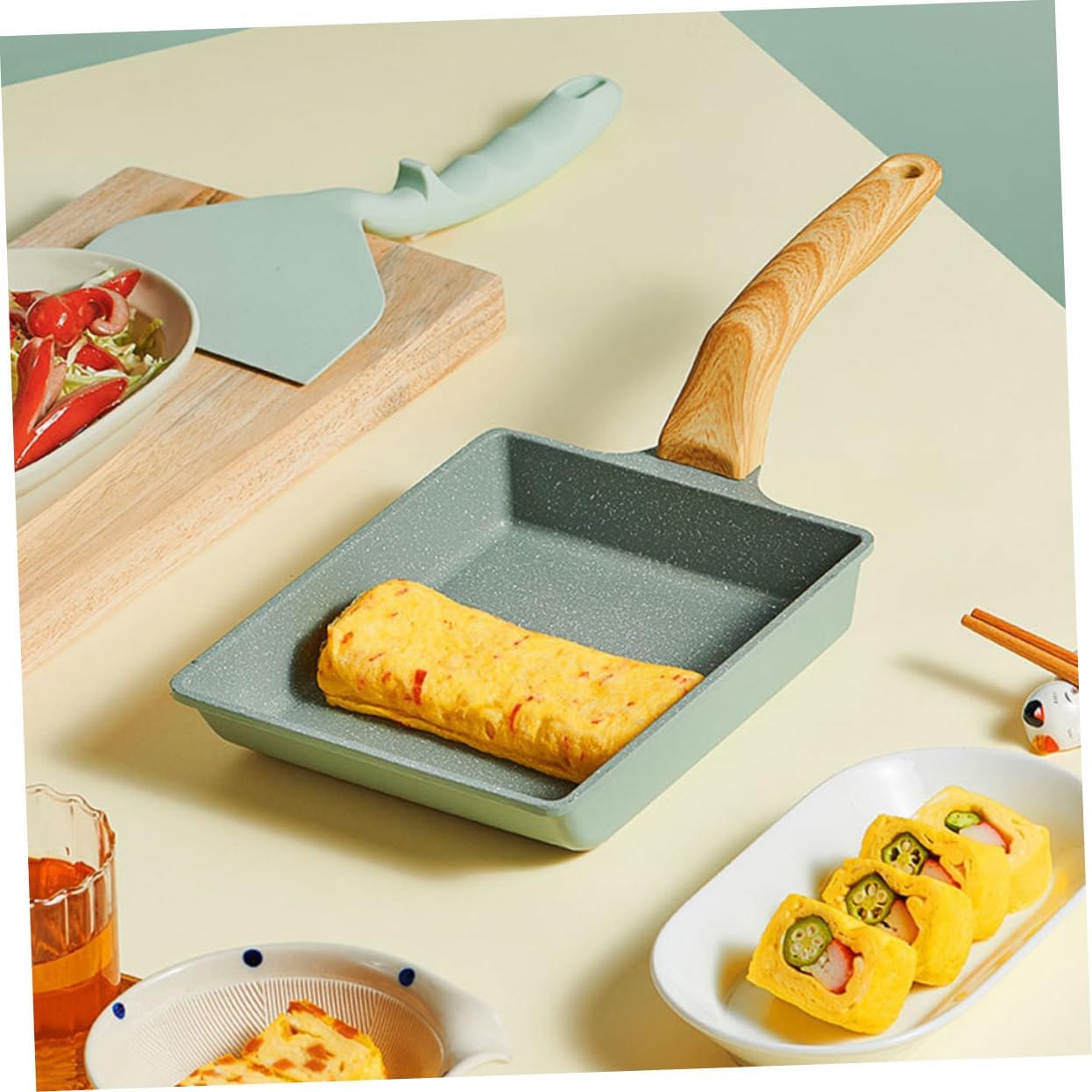 Japanese Tamagoyaki Frying Pan Non-stick Omelette Pan for Eggs and Steaks Rectangle Design with Handle Multi-functional Breakfast Cookware for Home Chefs