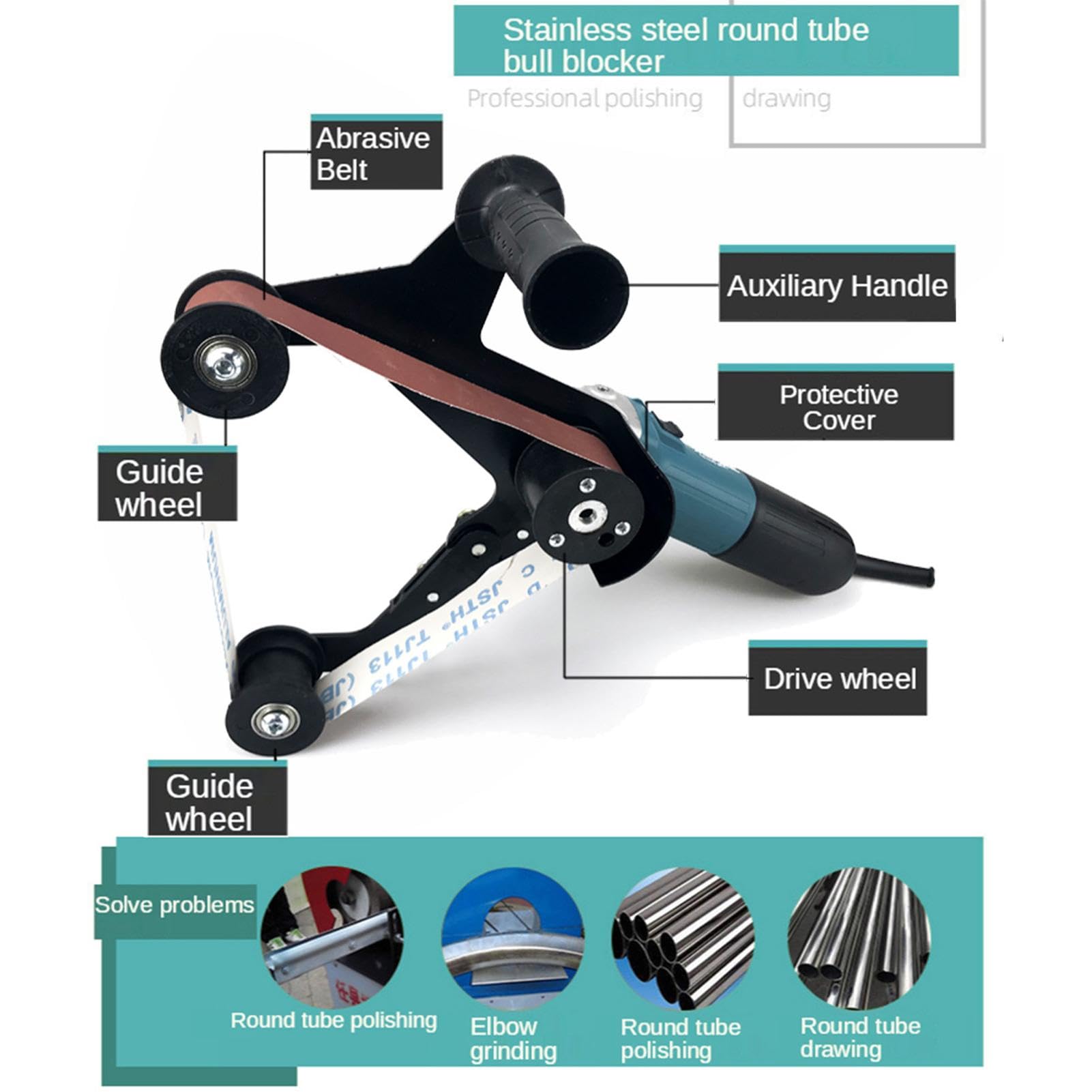 Adaptador de lijadora de banda amoladora – Accesorio de amoladora angular para lijar, herramienta de lijado de carpintería para eliminación de óxido con mango ergonómico para manchas, rebabas