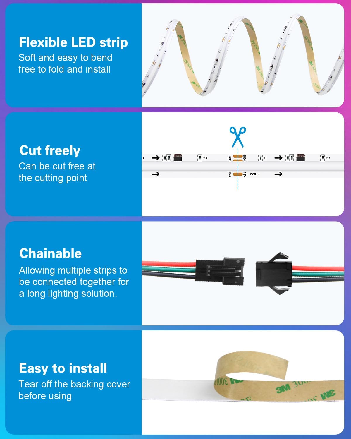 ALITOVE Addressable COB LED Strip Lights RGB IC 12V WS2811 Cuttable LED Rope Light Room Decor 6.56FT 1440LEDs Programmable Digital Flexible LED Light Strip for Bedroom TV(No Power Supply & Controller)