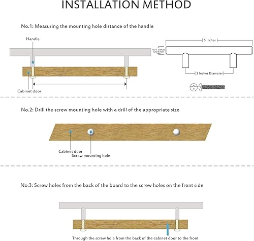 Miniatura 81 de Ravinte - 30 manijas de acero inoxidable para armario de cocina, 5 pulgadas de largo, agujero de 3 pulgadas, rosado