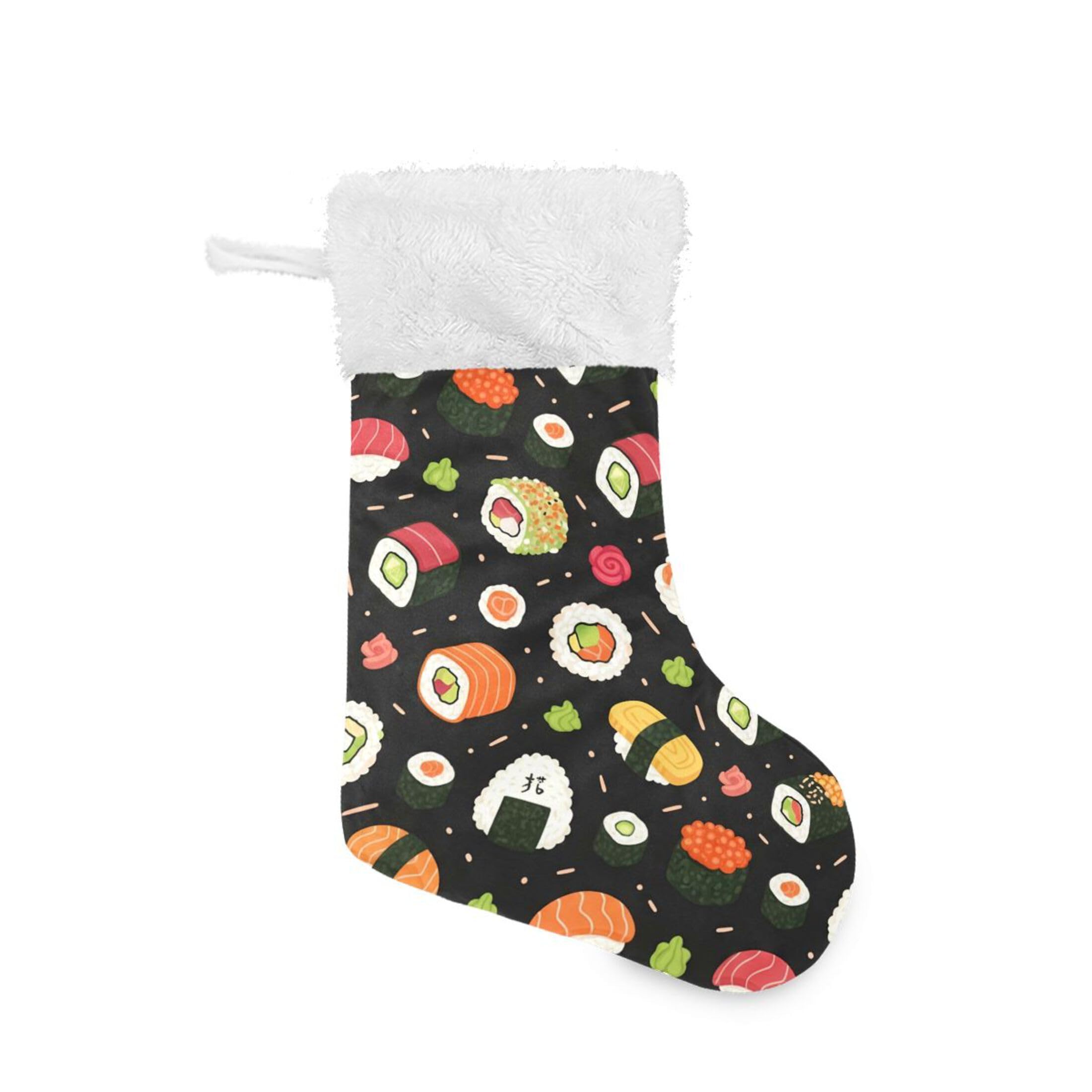 Fuauuyl Sushi Christmas Stocking 18 In Xmas Hanging Stocking with Plush Cuff for Family Holiday Party Fireplace Decorations, 1 Pack