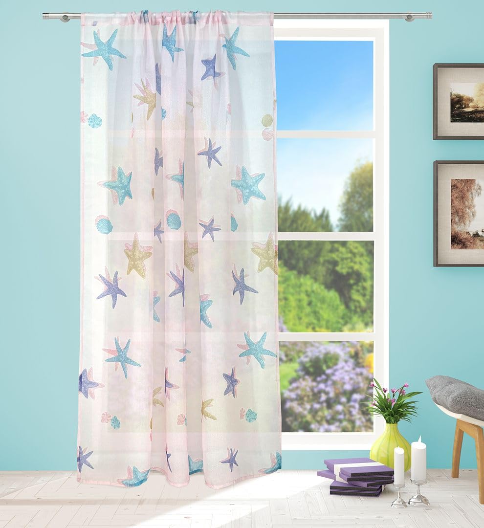 John Aird Starfish Voile Slot Top Curtain Panel (Pink), 55" Wide x 54" Drop