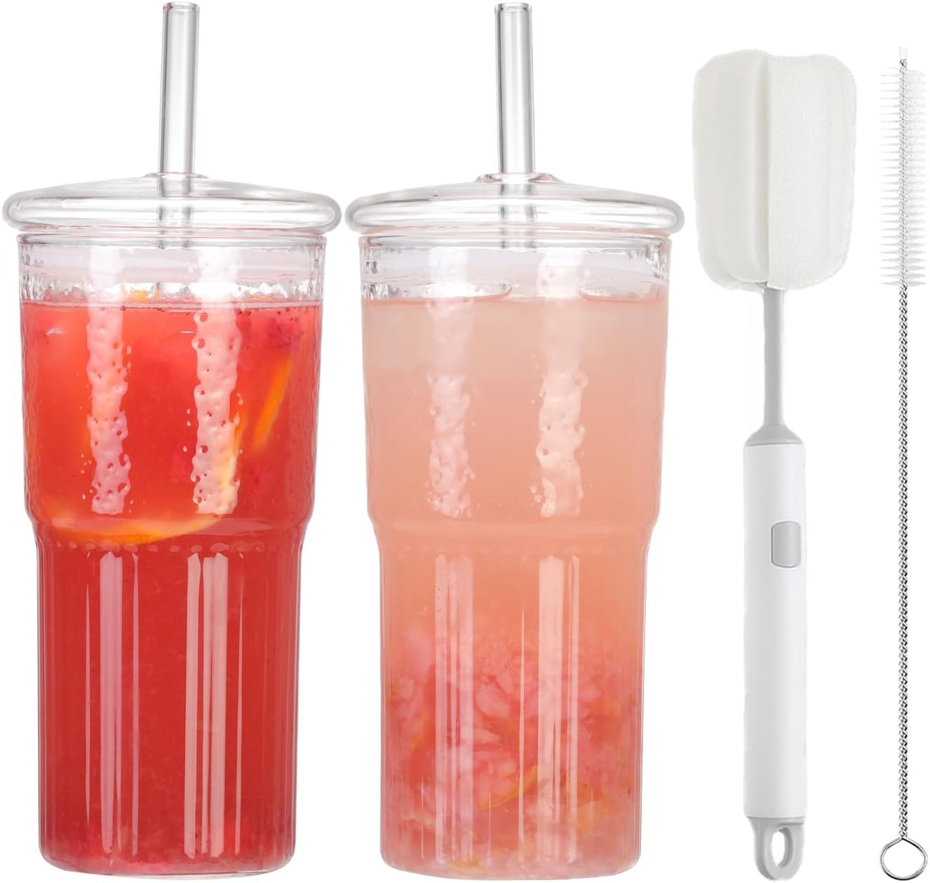 CJWLKJ 2Pcs Glass Cups with Lids and Straws, 22oz Glass Cups Drinking Jars, Reusable Smoothie Cup Mason Jar Drinking Glasses, Clear Iced Coffee Cups, Vintage Glass Tumbler for Water Coffee Tea — image 1