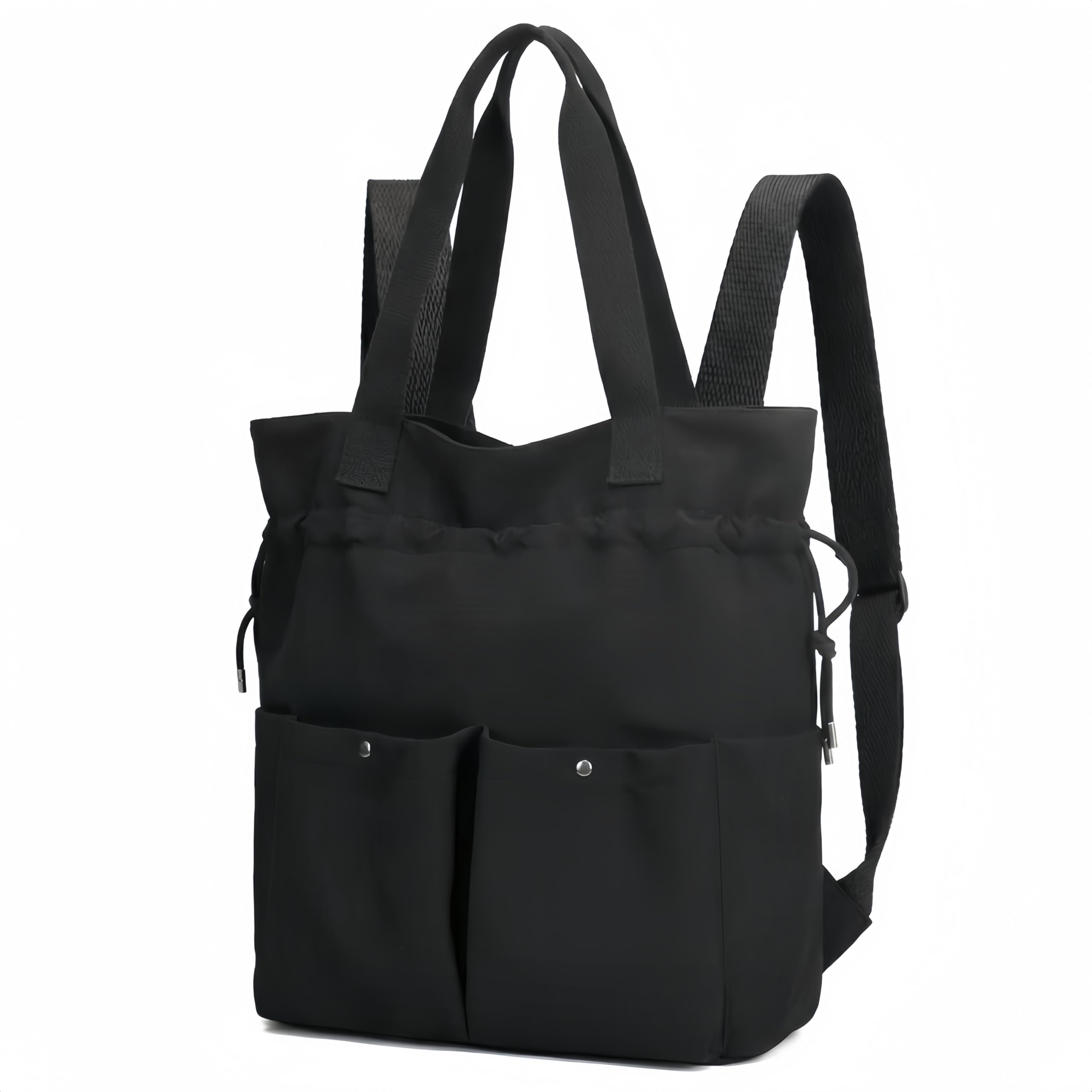 seyfocnia Drawstring Gym Backpack, Convertible Tote Backpack, Sports Gym Bag for Women Men Travel Tote Bags for Beach, Swim and Travel Workout -Black