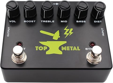 Fockety Metal Distortion Guitar Pedal, Top Metal Effects Stompbox Distortion Pedal with 3 Band EQ Mid Focus, Guitar Effects Boost for Electric, Pedalboards