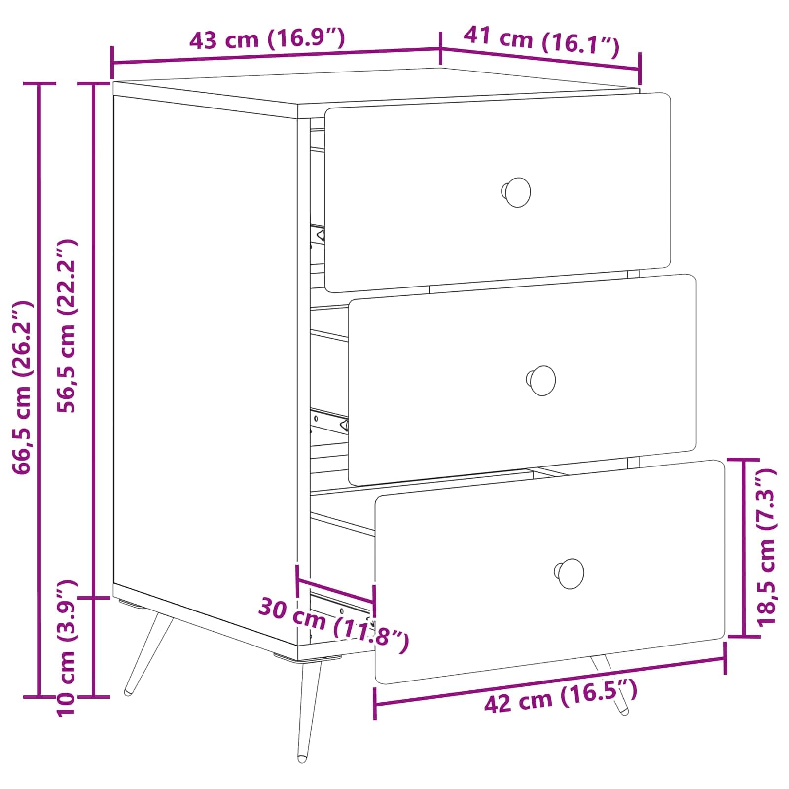 Mesita de noche blanca 43 x 41 x 66,5 cm con 3 cajones