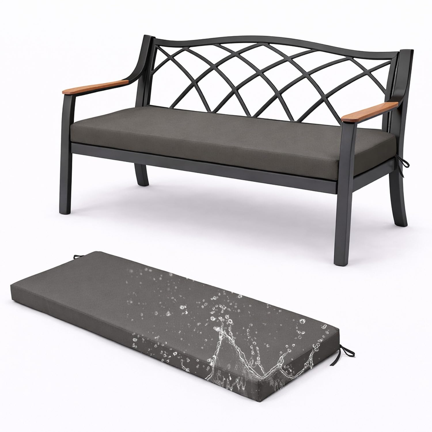 Generisch Bankauflage Outdoor 200x45 cm Bankkissen Wetterfest - UV-Beständig Pflegeleicht Gartenbank Sitzkissen waschbar – 5cm dick Bankpolster Bezug abnehmbar Gartenbank Terrasse Balkon - A Gray