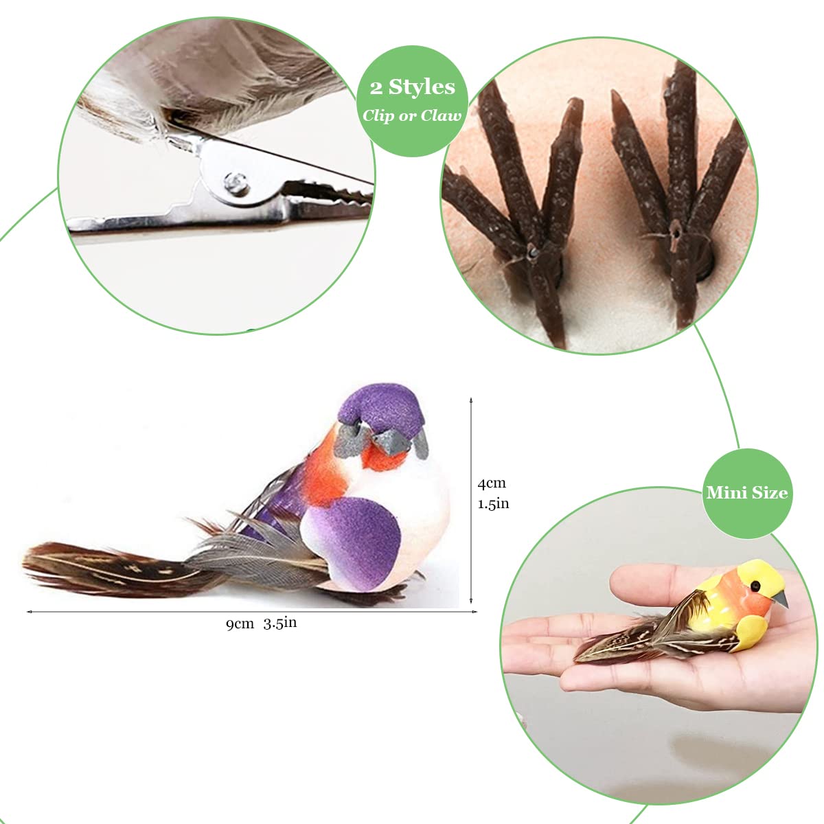 LWINGFLYER 12pcs Artificial Simulation Foam Feather Bird 3.5inch Mini Sparrow Clip on Ornaments for Crafts Seasonal Display Wreaths Decoration Tree Decor Party Accessories