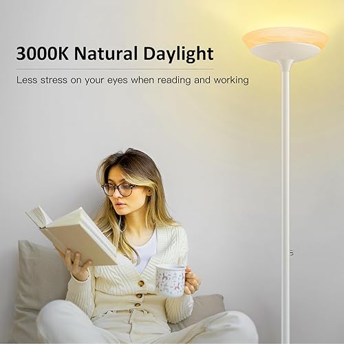 Miniatura 4 de BoostArea Torchiere - Lámpara de pie LED súper brillante de 24 W, lámpara de poste regulable sin escalones con iluminación de 3000 K, pantalla de