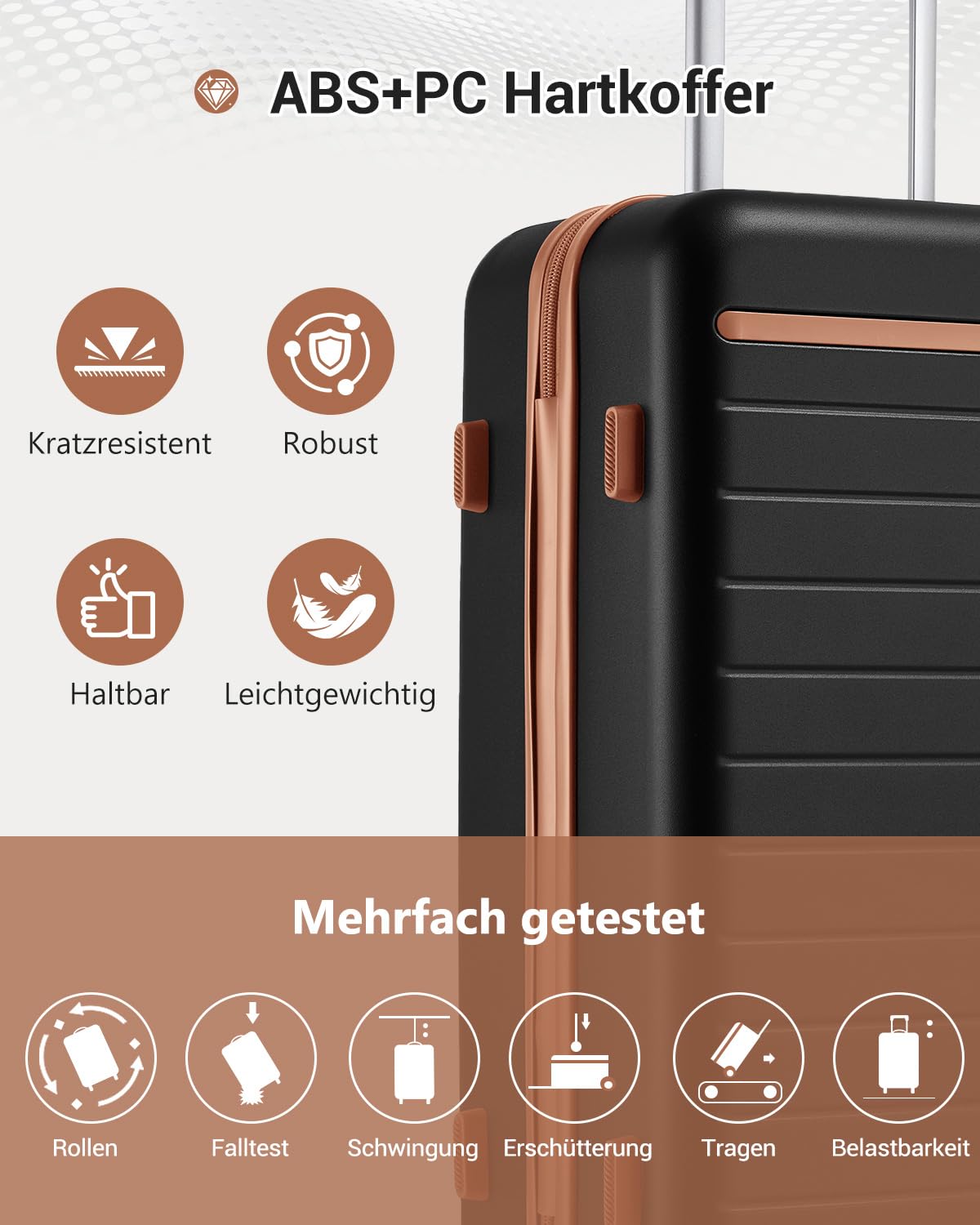 KONO Groß Koffer 94L, Leichter Hartschalenkoffer für Familienreise, Schwarz | Hartschalen-Trolley 76x50x29cm, XL-Koffer mit 4 Doppelrollen, Reisekoffer mit Zahlenschloss - ideal für Internationale Reisen