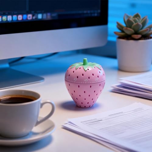 Vista 5 de Lindo temporizador de cocina de galletas de frutas Alarma de cocina manual novedosa Molde mecánico de fresa en forma divertida para decoración