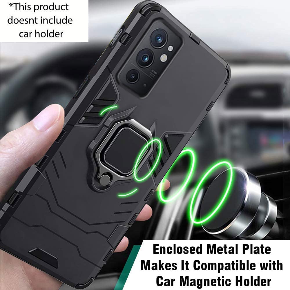 TheGiftKart Tough Armor Bumper Back Cover Case for OnePlus 9RT 5G | Ring Holder & Kickstand in-Built | 360 Degree Protection Back Case Cover for One Plus 9RT 5G (PC & TPU | Black) 2