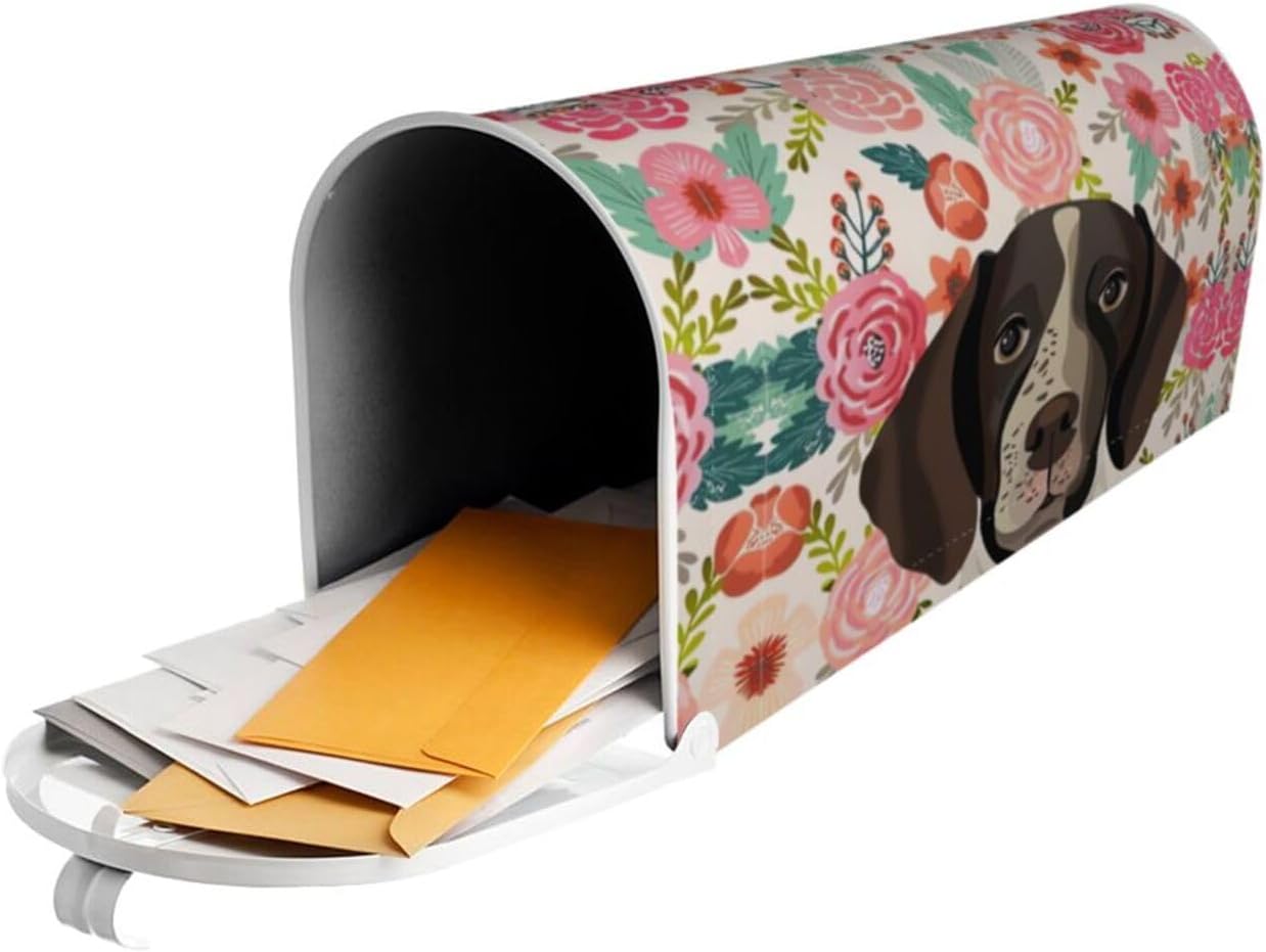 German Shorthaired Pointe Dogs Floral Boho Flowers Magnetic Mailbox Cover Standard Size Post Box for Outdoor Garden Yard Home Decor 25.5x21 in