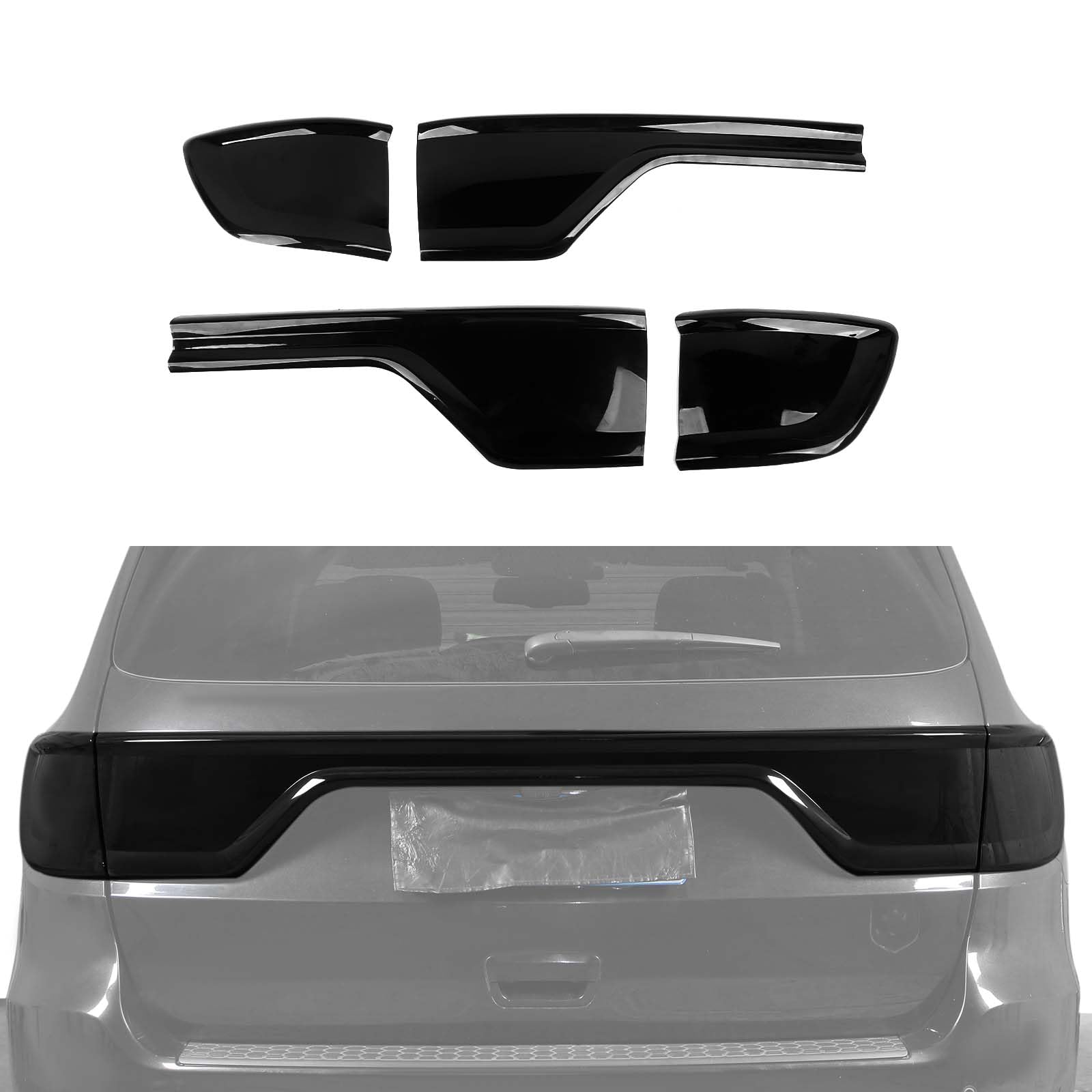hoolcar tail light lamp cover guard taillight trim bezel frame decor exterior accessories compatible with dodge durango 2014-2023, smoked black