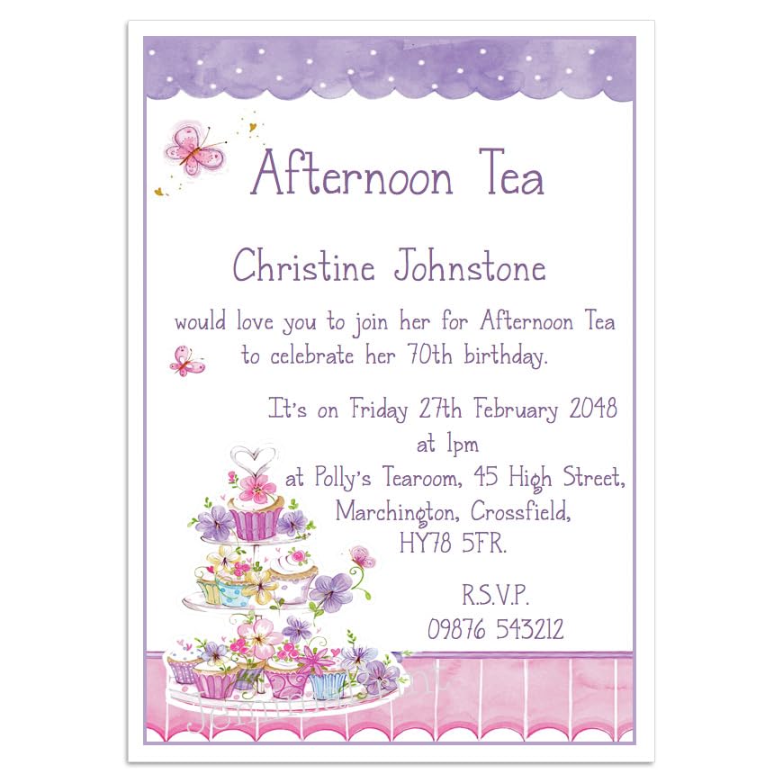 Jemimaprint 10 Personalised Afternoon Tea Birthday Female Party Invitations