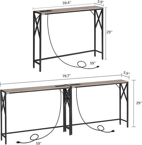 Miniatura 3 de MAHANCRIS Paquete de 2 mesas de sofá con estación de carga, mesa de consola de 39.4 pulgadas, mesa de entrada estrecha, mesa de pasillo delgada,