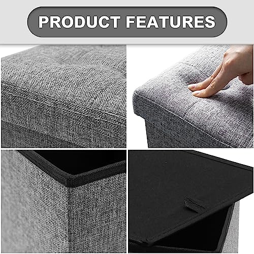 Oak & Tea Foldable Ottoman Storage Seat, Folding Foot stool with storage, Shoes Changing Stool, Foot Rest Storage Boxes with Lid, for Bedroom Living Room, Brownish Grey 30x30x30cm Oak & Tea Foldable Ottoman Storage Seat, Folding Foot stool with storage, Shoes Changing Stool, Foot Rest Storage Boxes with Lid, for Bedroom Living Room, Brownish Grey 30x30x30cm